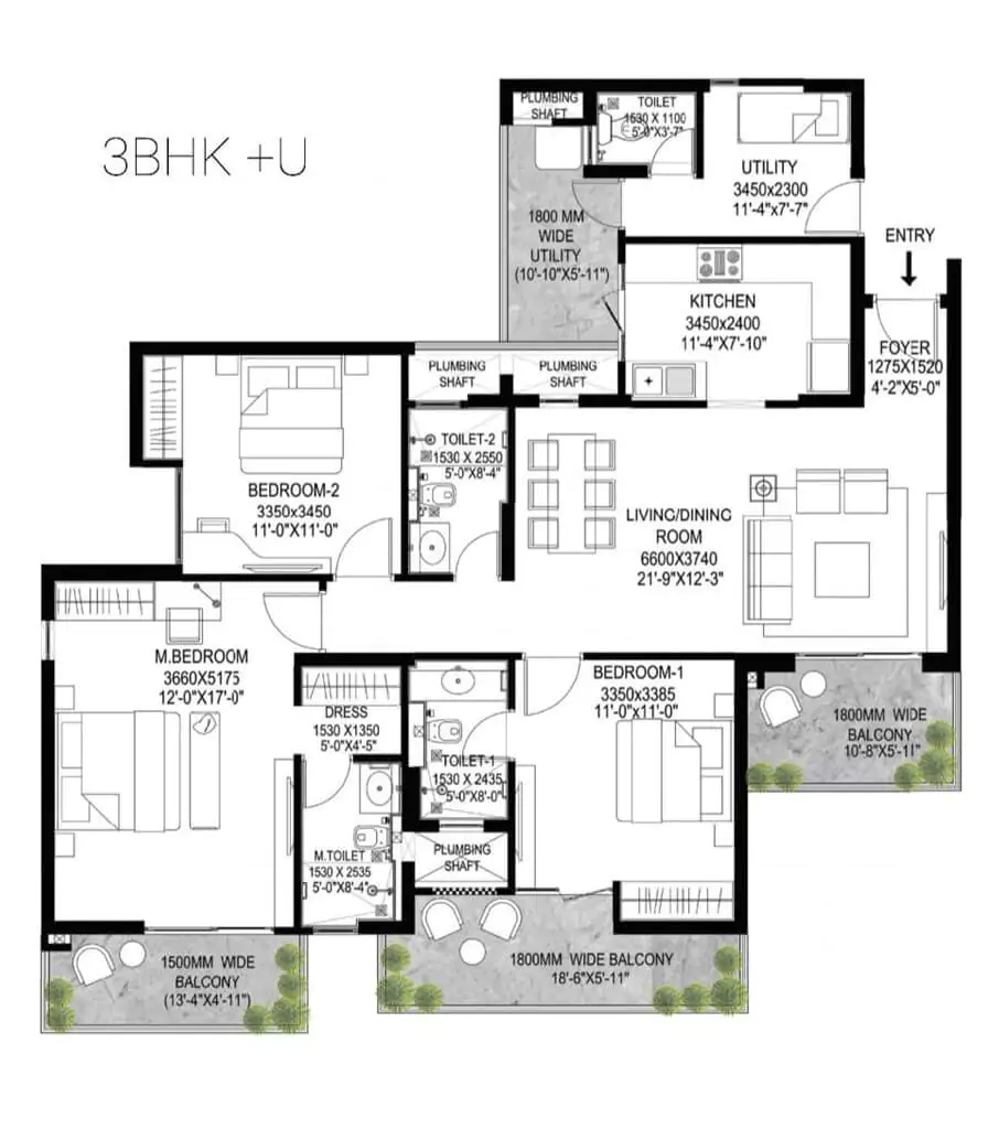 Godrej Serenity 3 BHK Floor Plan