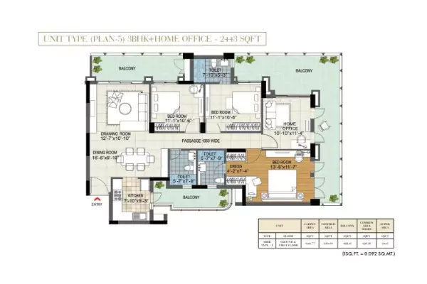 BPTP Terra 4 BHK Floor Plan