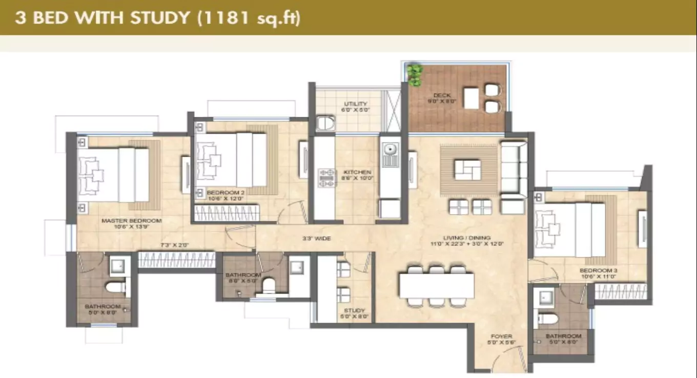 Lodha NIBM 3 BHK Floor Plan