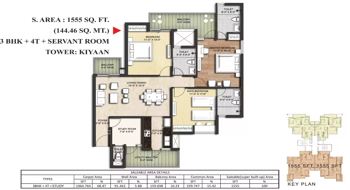 Sikka Kimaantra Greens 3 BHK Floor Plan