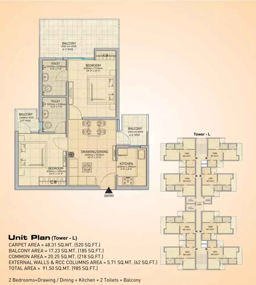 Gaur City 14th Avenue 2 BHK Floor Plan