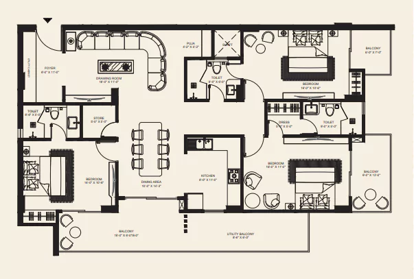 Evara by Sky Vista Homes 3 Bhk Floor Plan