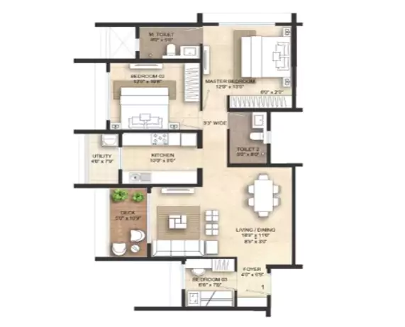 Lodha Giardino 3 BHK Floor Plan