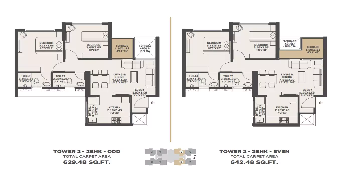 VTP Euphoria 2 BHK Floor Plan