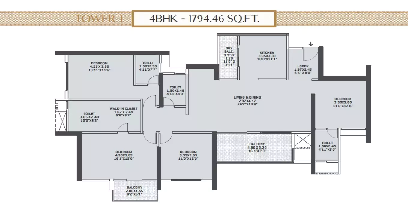 VTP Flamante 4 BHK Floor Plan