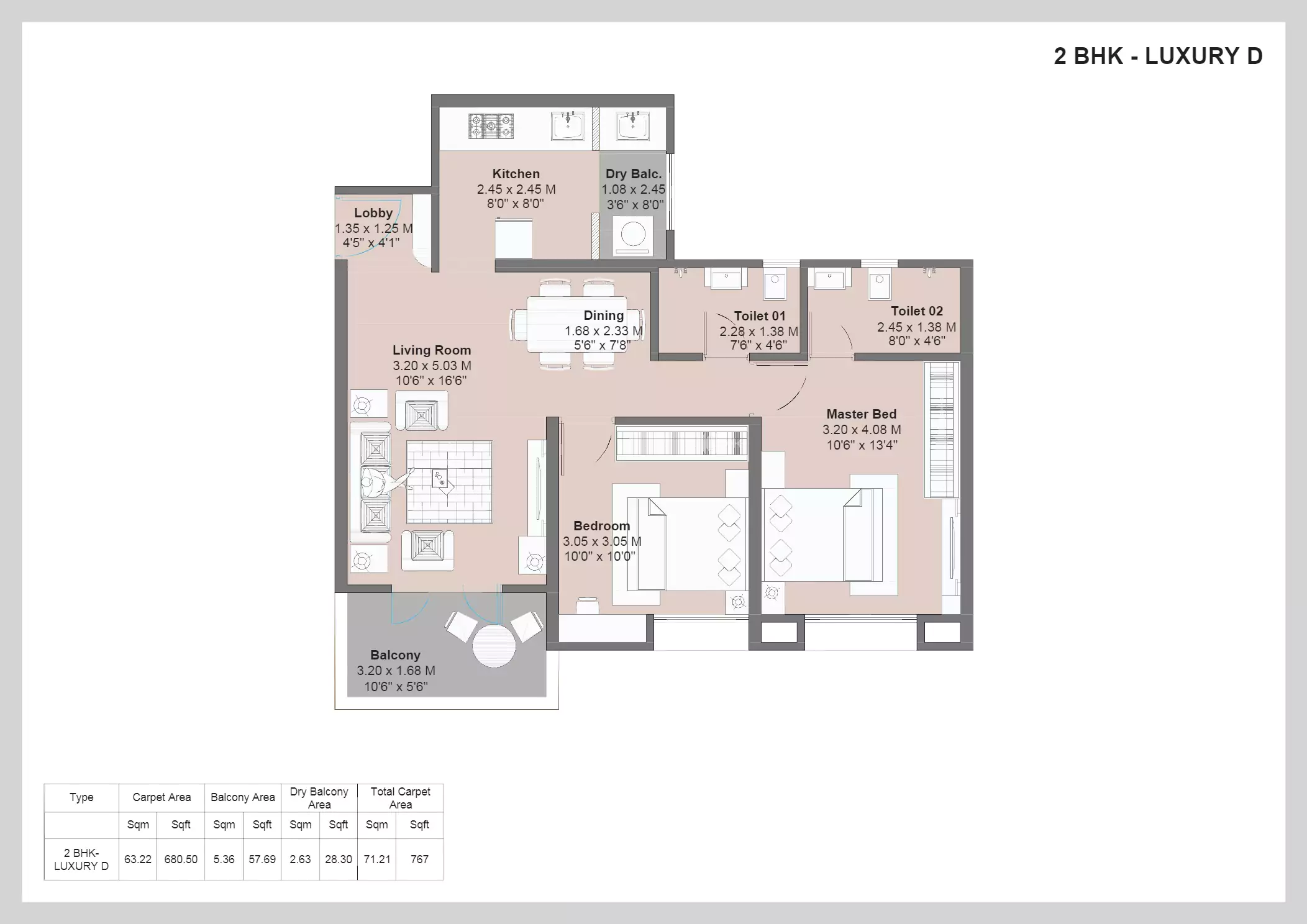 Kohinoor Kaleido 2 BHK Floor Plan