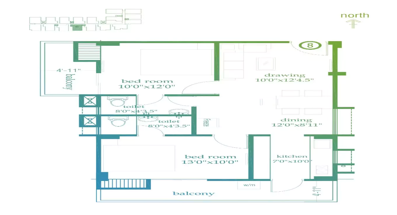 Roma Golf Link Apartment 2 BHK Floor Plan