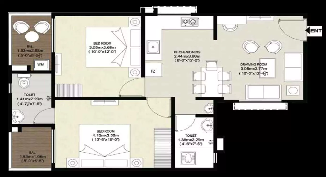Rudra Shobhagyam 2 BHK Floor Plan