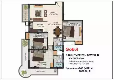 Sri Krishna Vilas 3 BHK Floor Plan