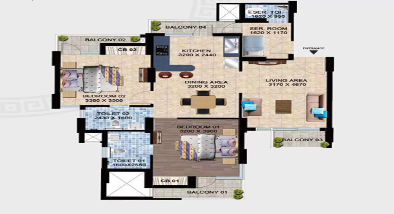 2 BHK Floor Plan Sikka The Crown of Noida