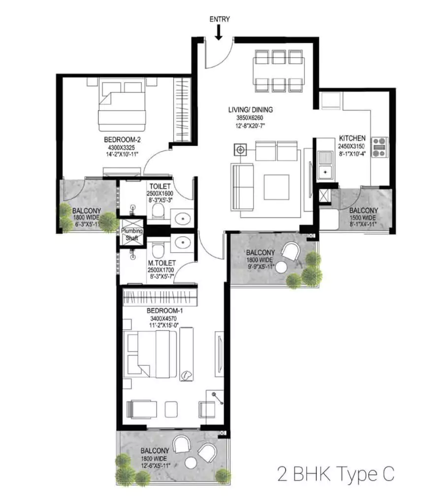 Godrej Serenity 2 BHK Floor Plan