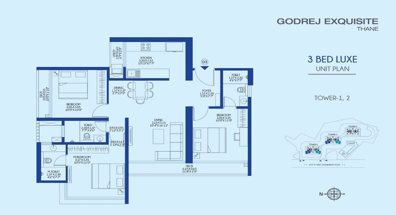 Godrej Exquisite 3 BHK Floor Plan