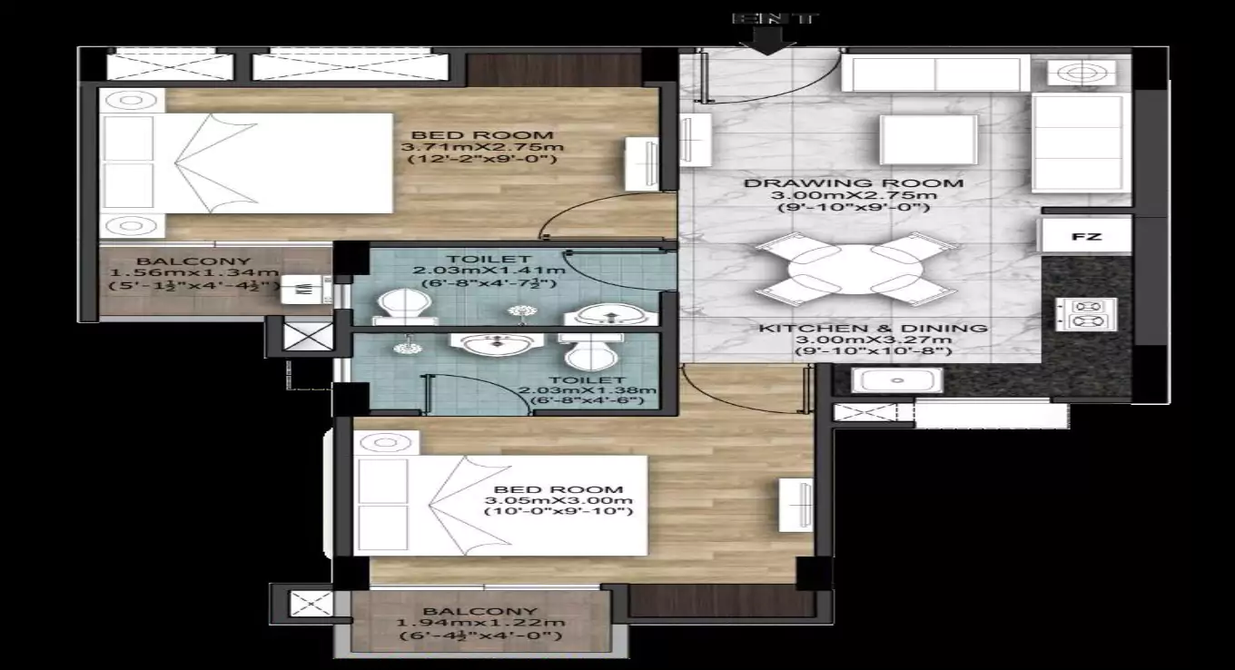 Rudra Adharshila 2 BHK Floor Plan