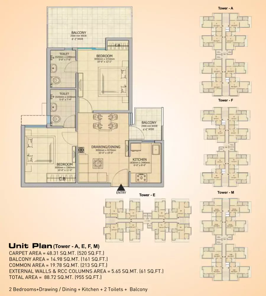 Gaur City 14th Avenue 2 BHK Floor Plan