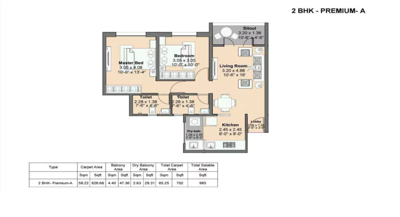 VTP Dolce Vita 2 BHK Floor Plan