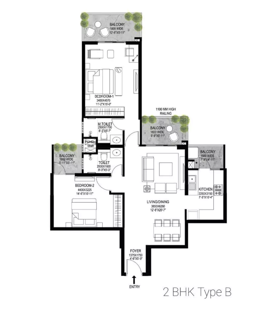 Godrej Serenity 2 BHK Floor Plan