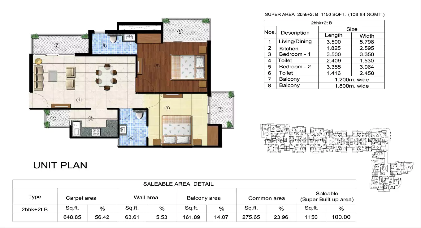 Sikka Kingston Greens 2 BHK Floor Plan