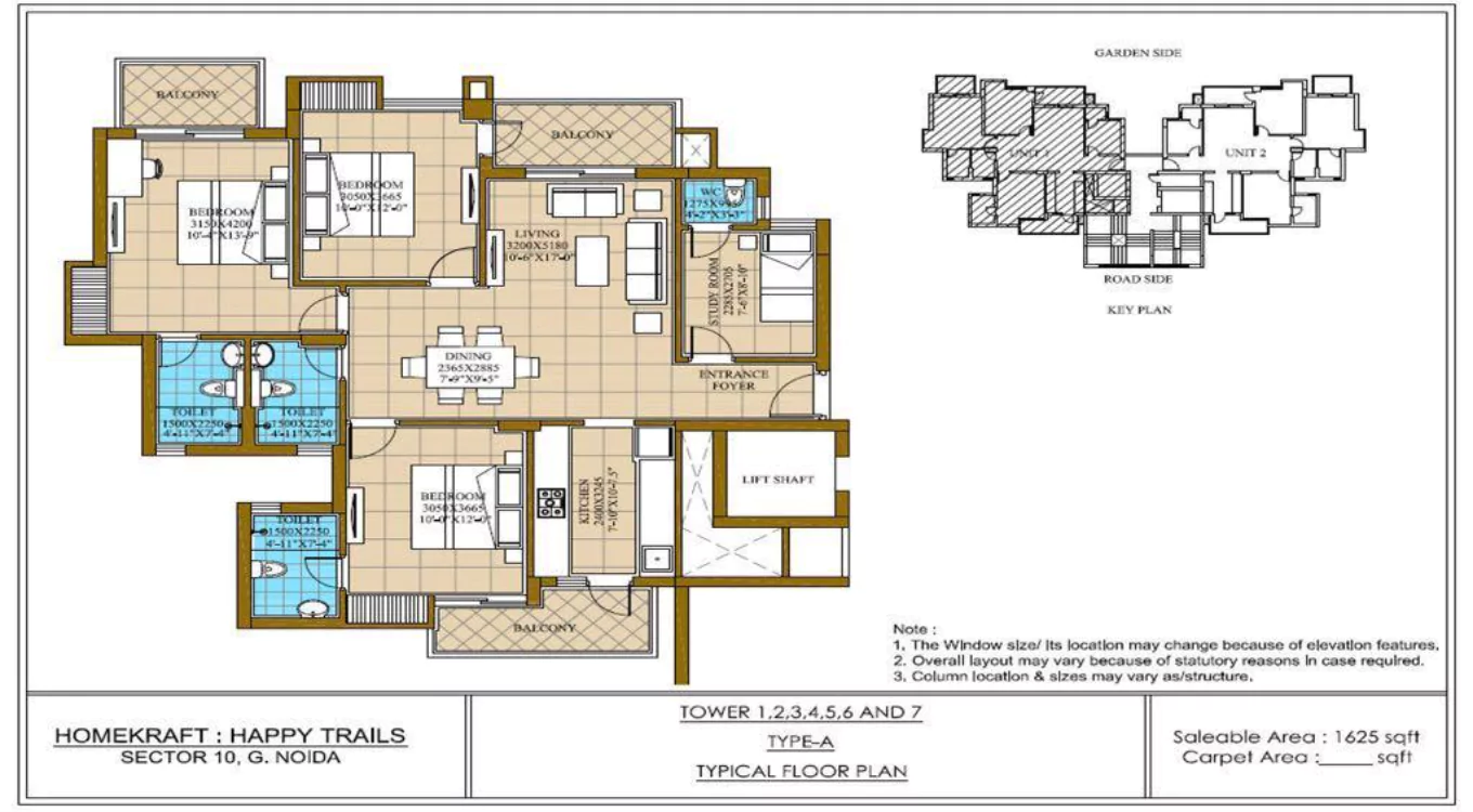 ATS Homekraft Happy Trails 3 BHK Floor Plan