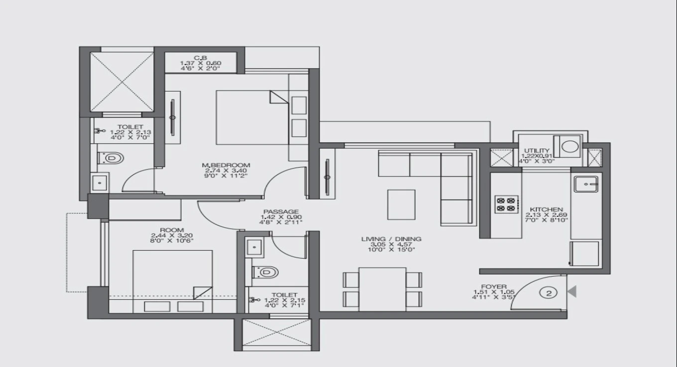 Godrej Upavan 2 BHK Floor Plan
