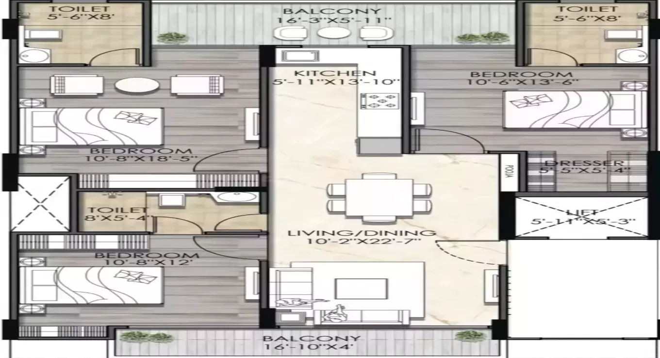 MRG Crown 3 BHK Floor Plan