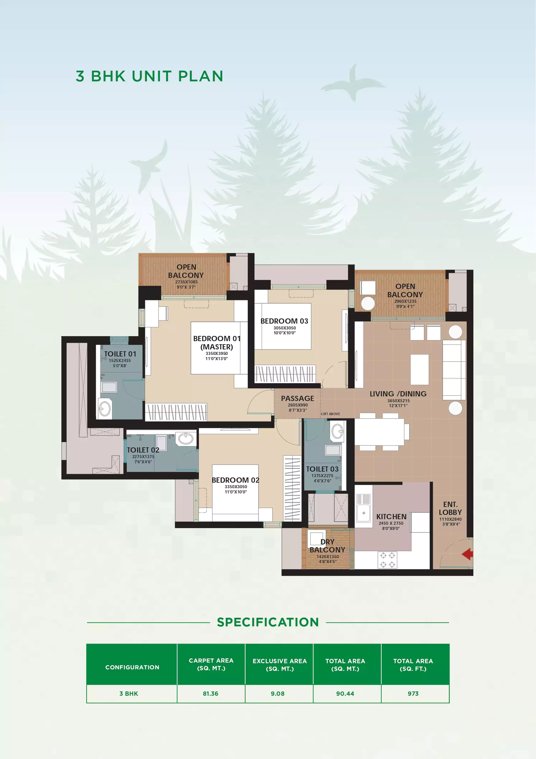 Godrej Woodsville 3 BHK Floor Plan