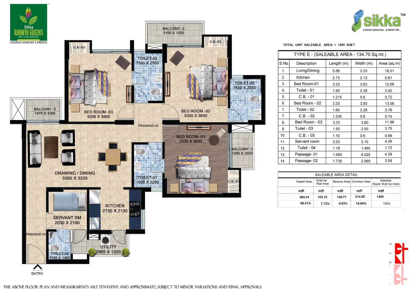 Sikka Kaamya Greens 3 BHK Floor Plan