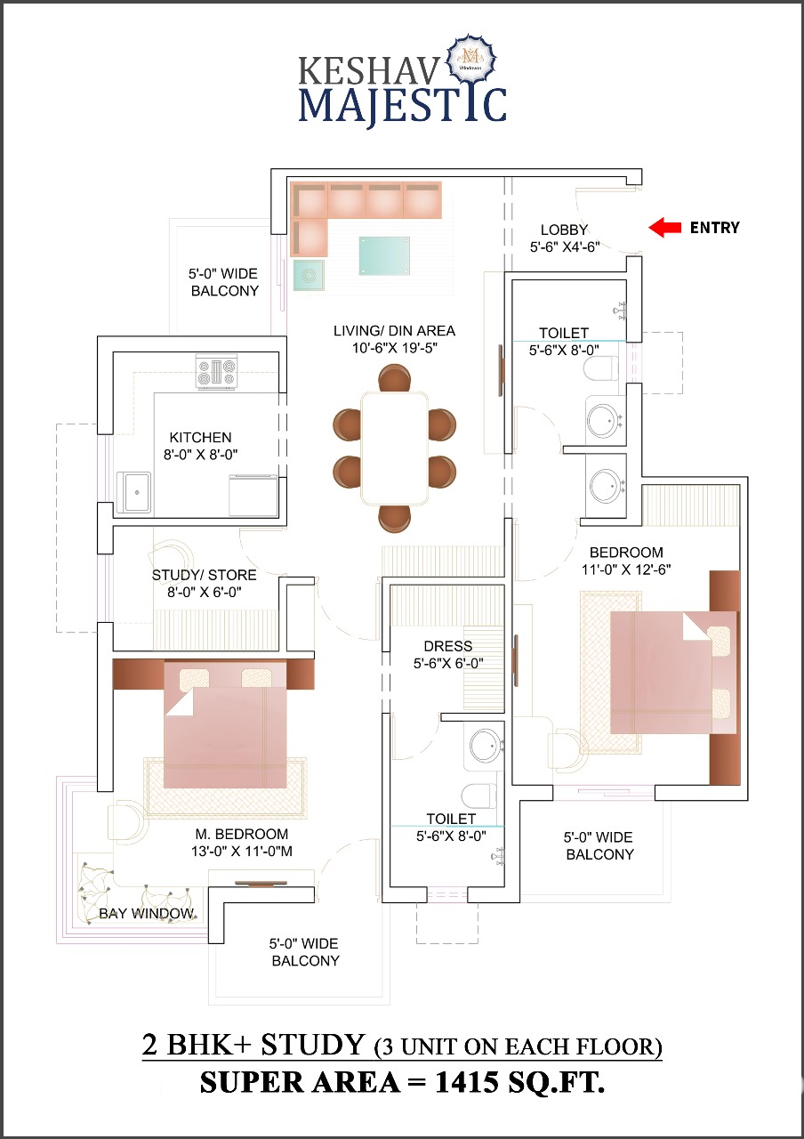 Keshav Majestic 2 BHK Floor Plan