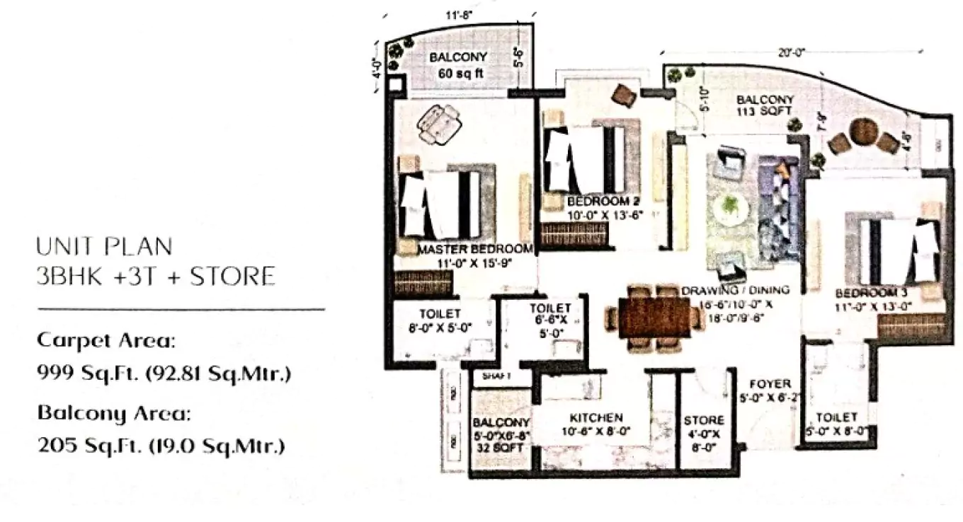 Jashn Elevate 3 BHK (Type 1) Floor Plan