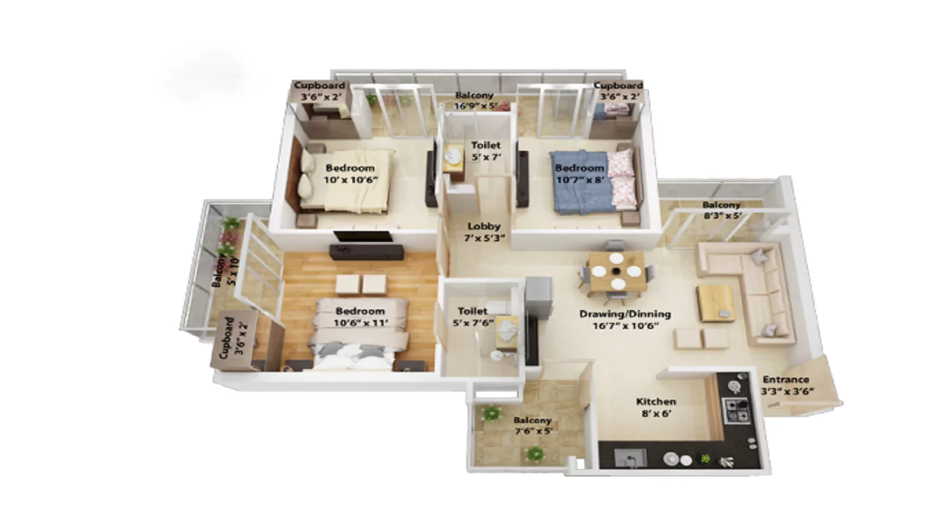 NCR Monarch 3 BHK Floor Plan