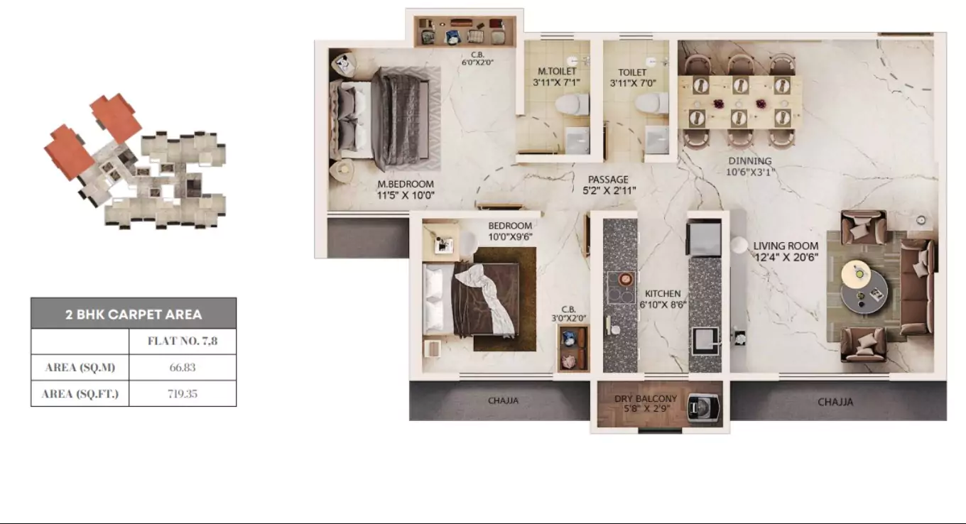 Vihang Capital 2 BHK Floor Plan