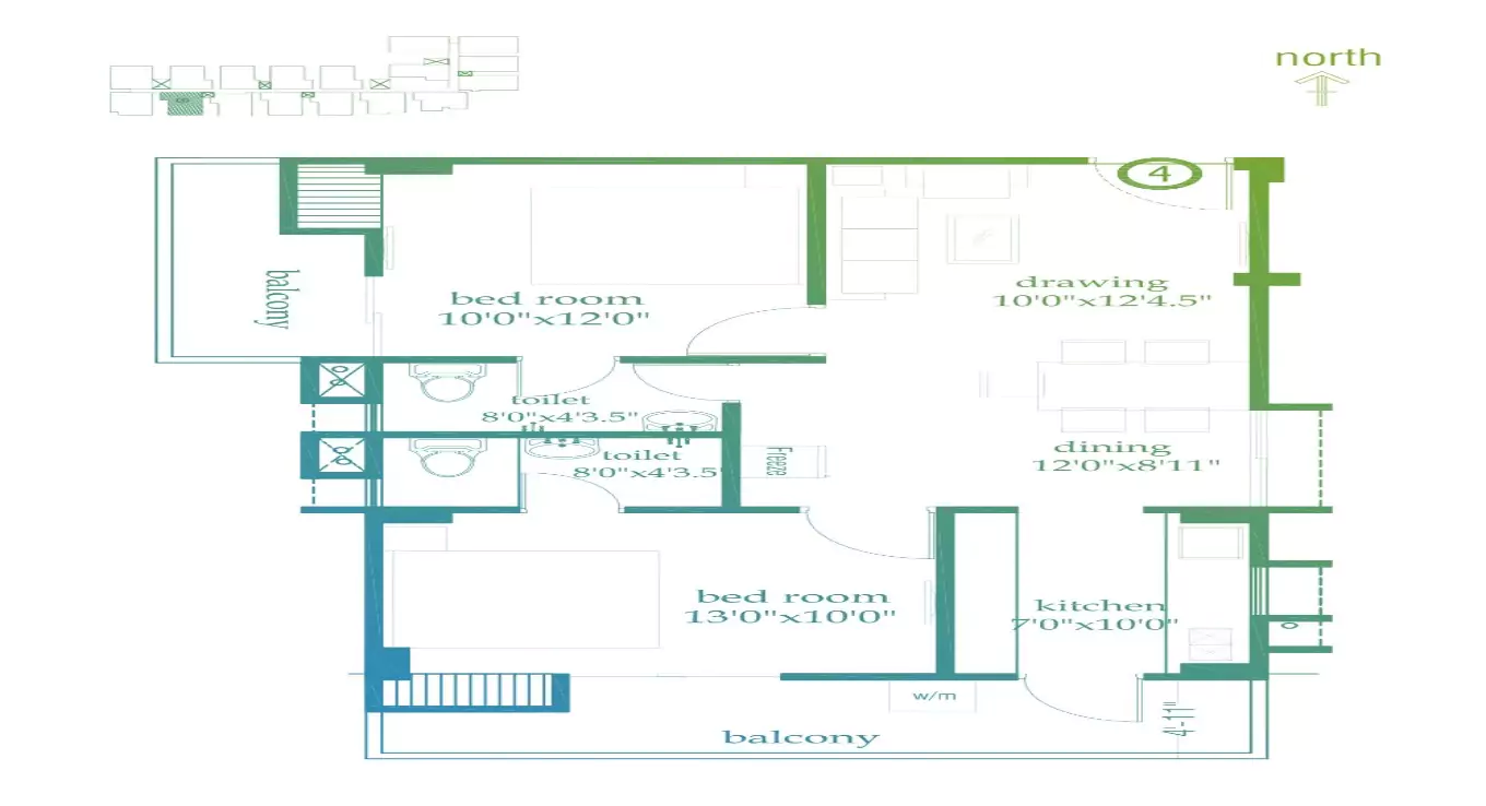 Roma Golf Link Apartment 2 BHK Floor Plan