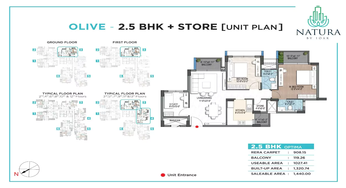 One OAK Natura 2 BHK Floor Plan