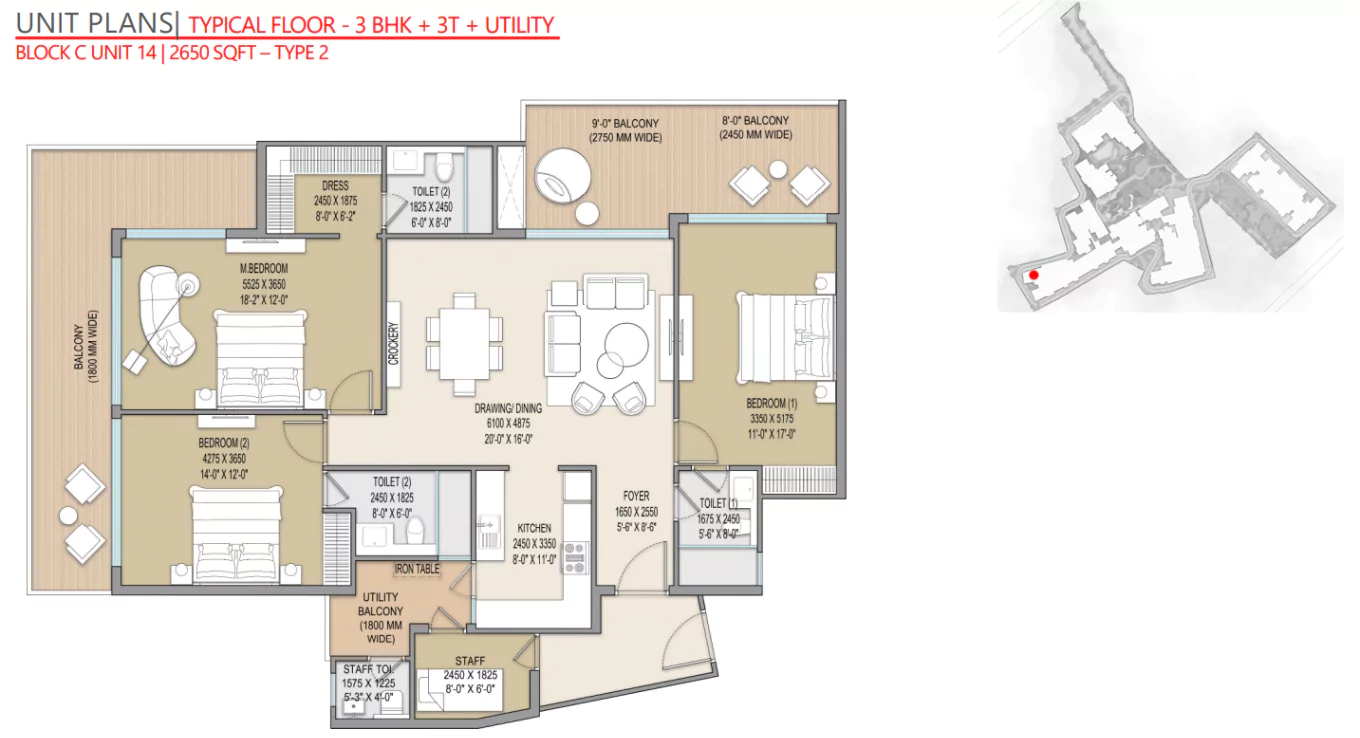 Excentia Tatva 3 BHK Floor Plan