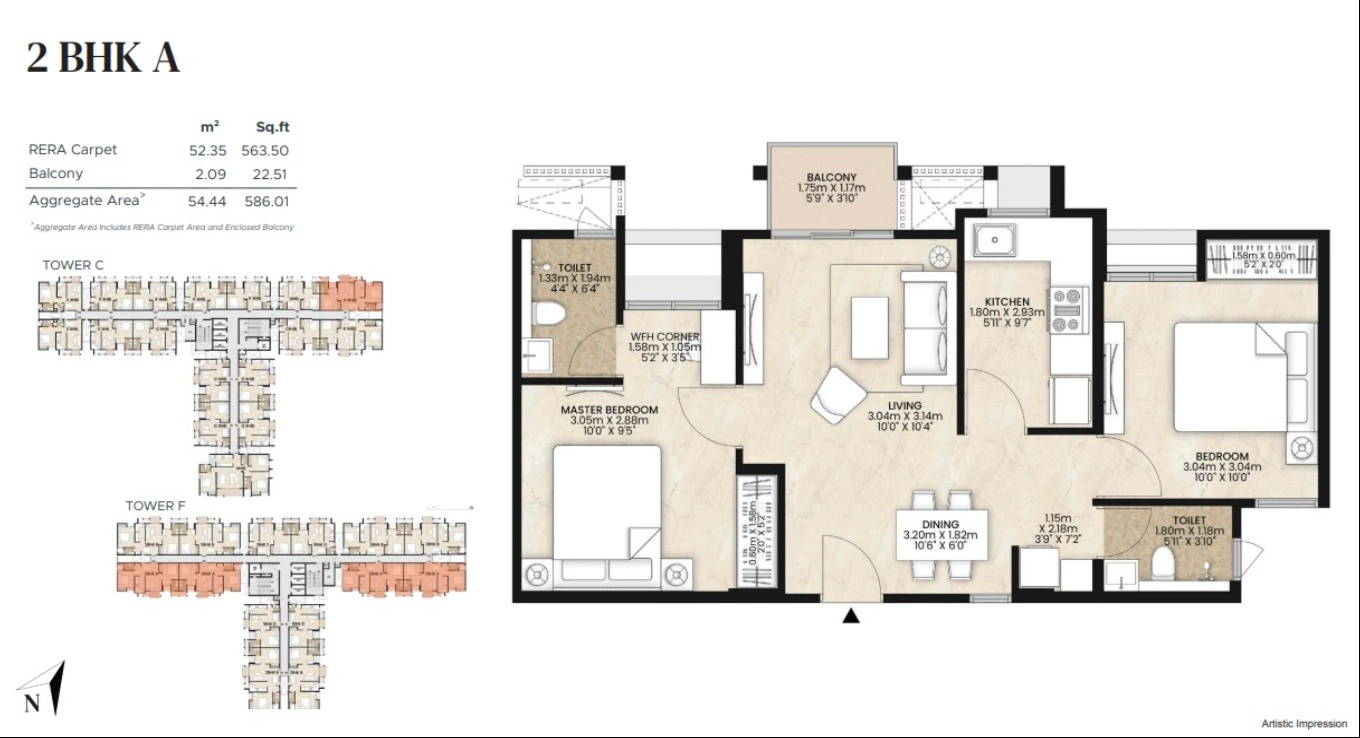 Mahindra Happinest 2 BHK Floor Plan