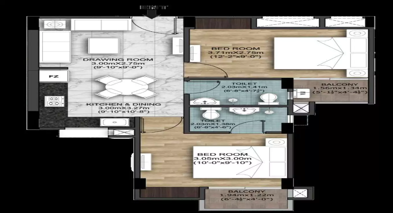 Rudra Adharshila 2 BHK Floor Plan