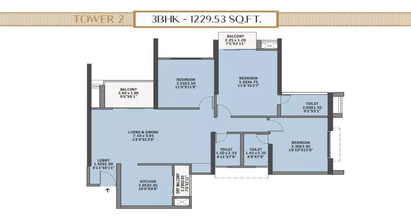 VTP Flamante 3 BHK Floor Plan