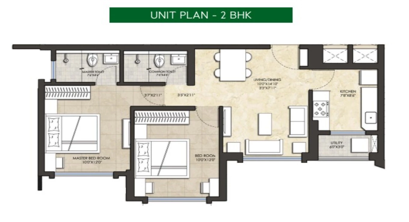 Lodha Amara 2 BHK Floor Plan