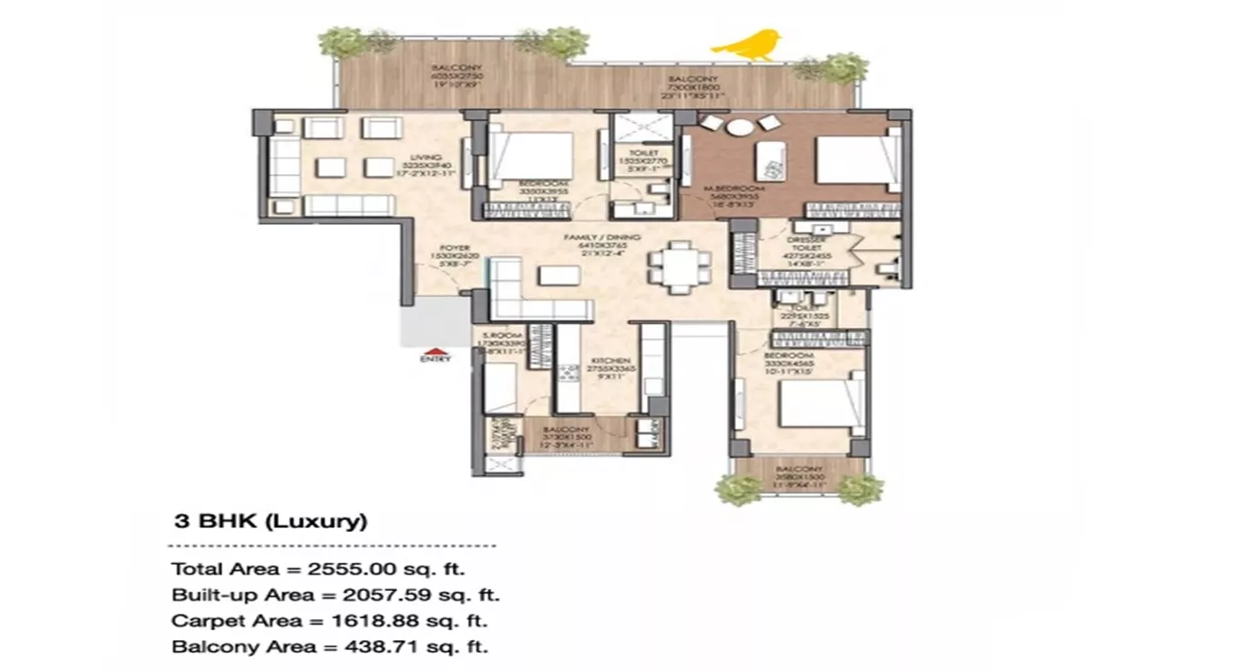 Prateek Canary Floor Plan 3 BHK Luxury (Type 2)