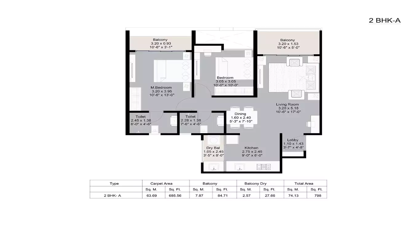 Kohinoor Westview Reserve 2 BHK Floor Plan