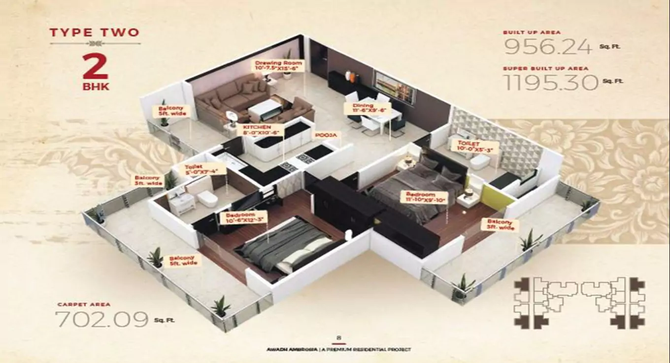 Awadh Ambrosia 2 BHK Floor Plan