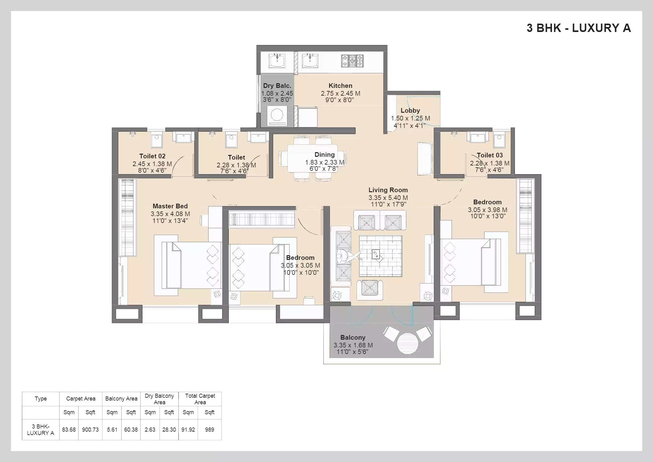 Kohinoor Kaleido 3 BHK Floor Plan