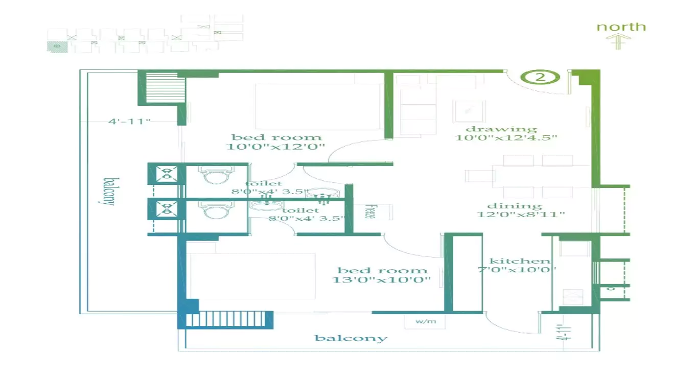 Roma Golf Link Apartment 2 BHK Floor Plan