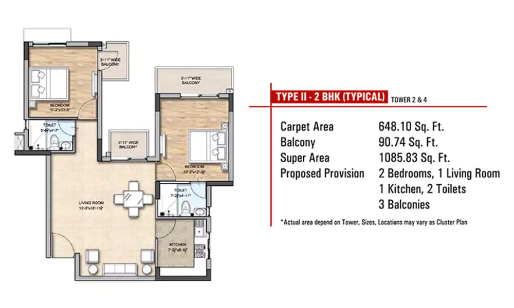 Sahu City 2 BHK Floor Plan