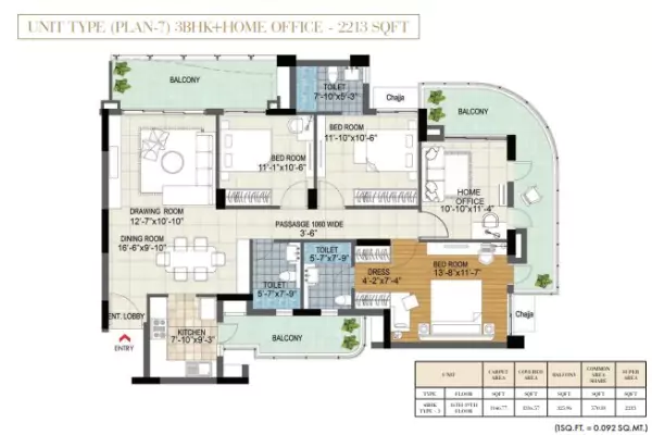 BPTP Terra 4 BHK Floor Plan