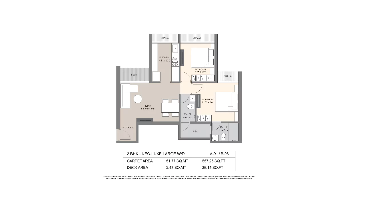 Regents Park 2 BHK Type 2 Floor Plan