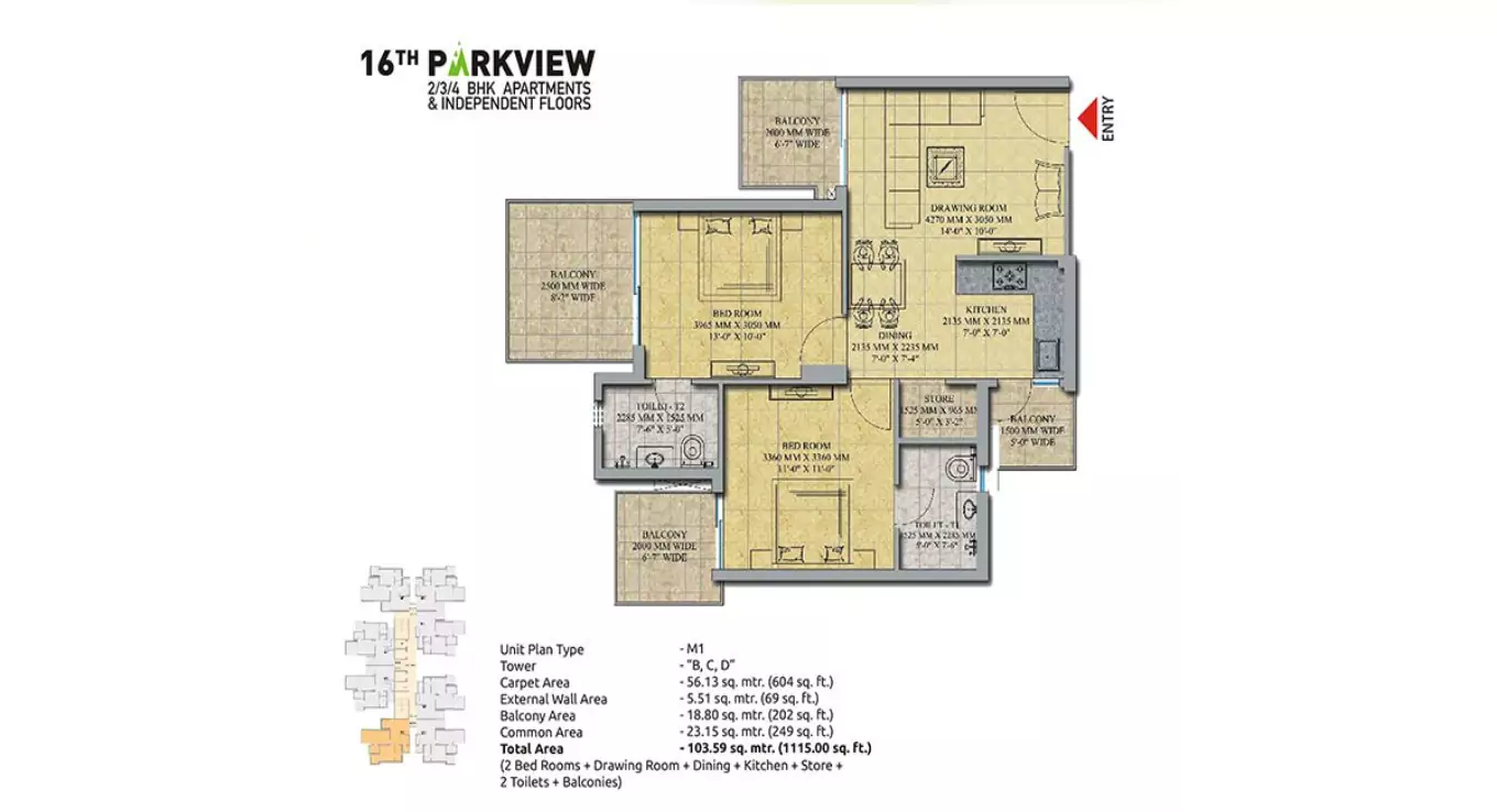 16th Parkview 2 BHK Floor Plan