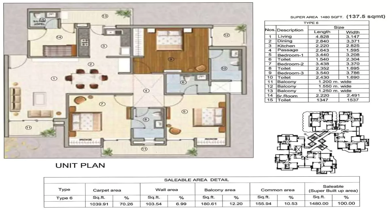 Sikka Karnam Greens 3 BHK Floor Plan