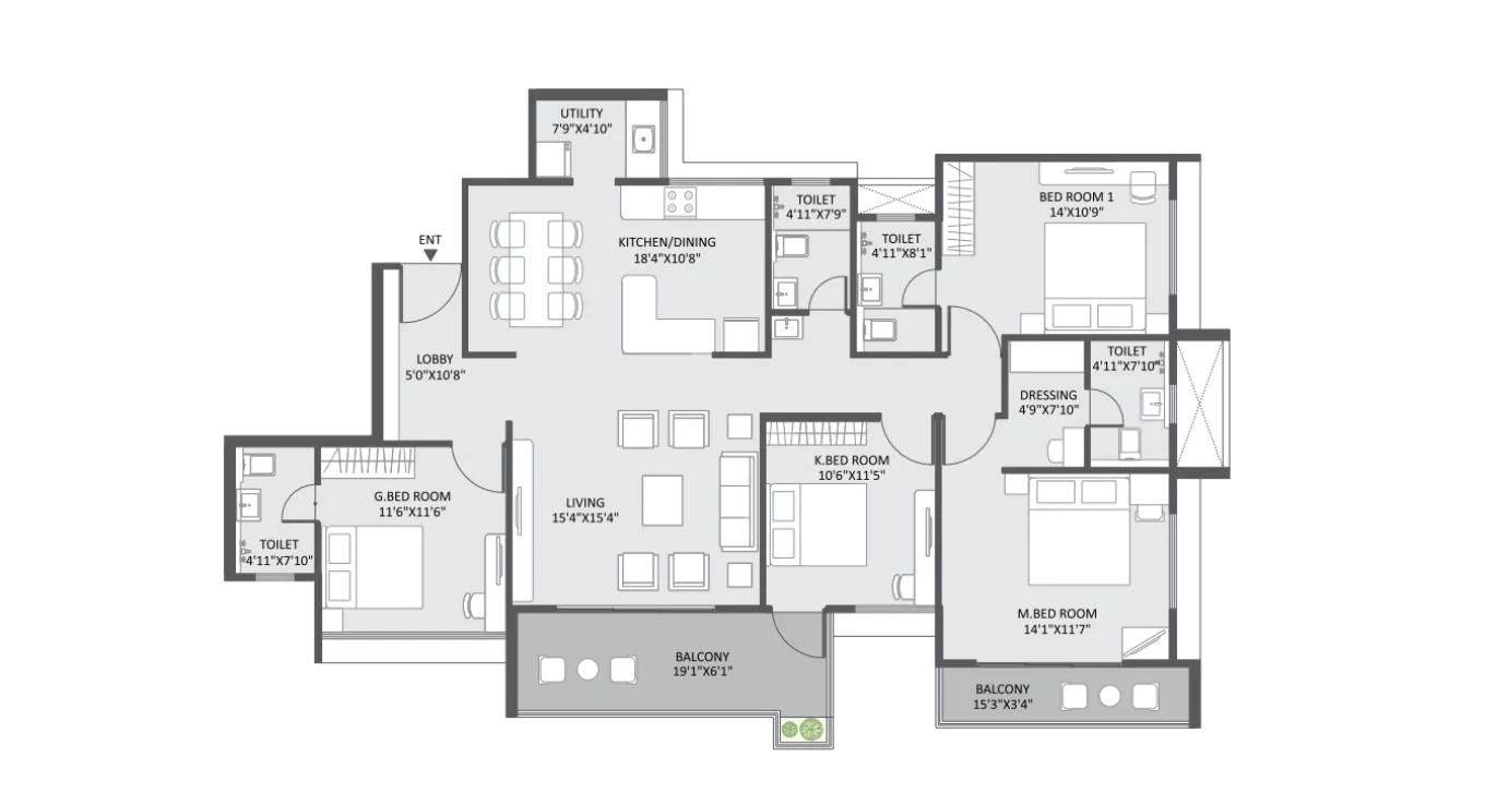 Austin Yana 4 BHK Type 2 Floor Plan