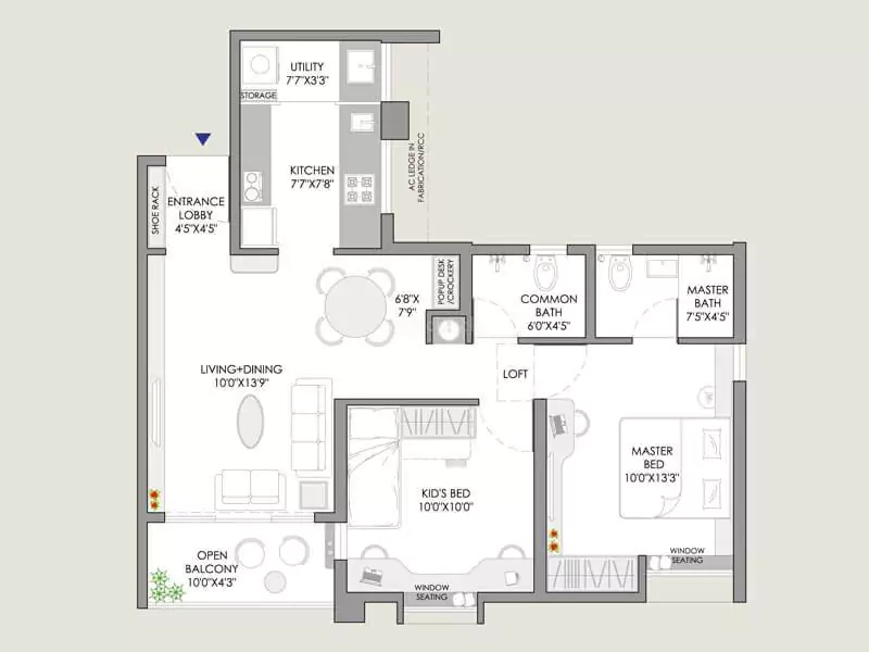 VJ Yashone Infinitee 2 BHK Floor Plan