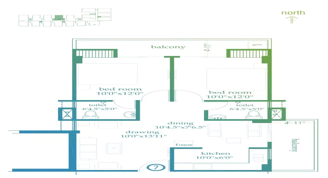 Roma Golf Link Apartment 2 BHK Floor Plan